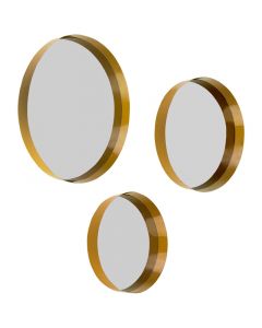 Set 3 espejos metal dorado 42.5 cm, 29.5 cm, 25.5 cm