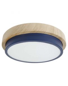 Lámpara  Led techo base madera aro azul 12w