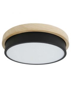 Lámpara  Led techo base madera aro negro 24w