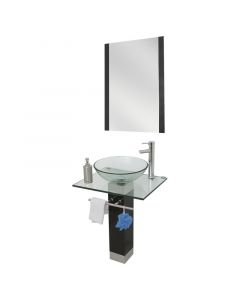 Mueble baño vidrio base negra con espejo