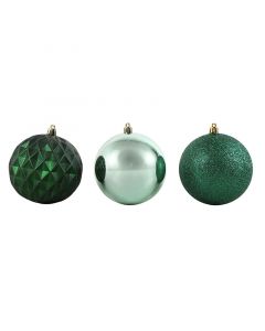 SET 12 ESFERAS NAVIDEÑAS AZULES Y VERDE DISEÑOS VARIADOS 10 CM