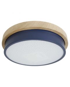 Lámpara  Led techo base madera aro azul 24w