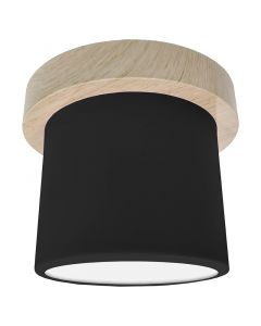 Lámpara led tipo plafón cilíndrico moderno negro y madera 1 luz 03055