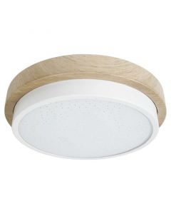 Lámpara  Led techo base madera aro blanco 12w