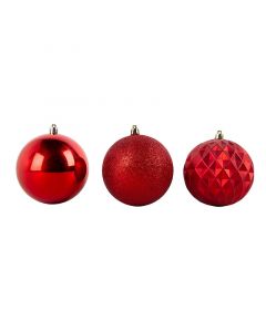 Set 12 esferas navideñas rojas diseños variados 10 cm