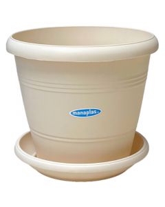 Maceta con plato cónica Elegance polipropileno 15 cm crema