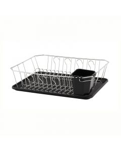 Escurridor de platos negro cromado con bandeja