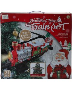 Tren navideño medio árbol