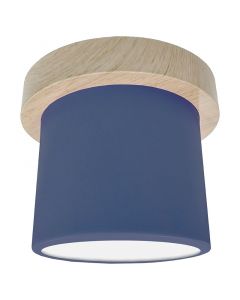 Lámpara led tipo plafón cilíndrico moderno azul y madera 1 luz 03049