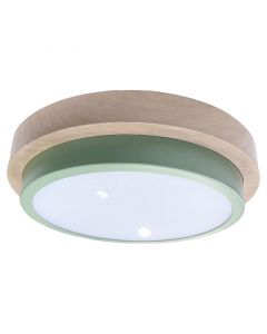 Lámpara led tipo plafón redondo moderno verde y madera 1 luz 03046