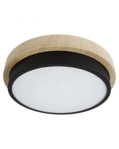 Lámpara  Led techo base madera aro negro 12w