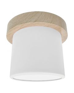 Lámpara led tipo plafón cilíndrico moderno blanco y madera 1 luz 03054