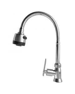 Grifería para fregaderos 1/2" cuello alto plateado satinado manilla tipo palanca