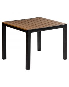 Mesa cuadrada plástica tipo madera café 90 x 90 x 74 cm