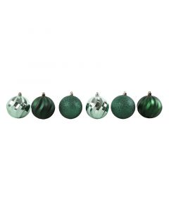 SET 6 ESFERAS NAVIDEÑAS VERDE DISEÑOS VARIADOS 8 CM