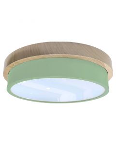 Lámpara led tipo plafón redondo moderno verde menta y madera 1 luz 03027